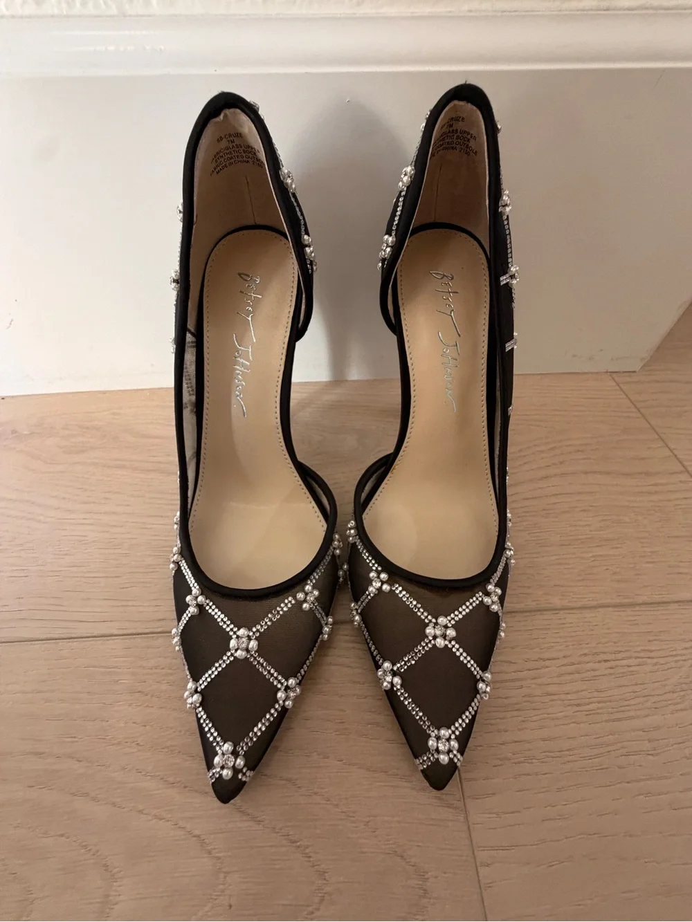 Betsey Johnson Black Crystal-Embellished Pointed Toe Heels